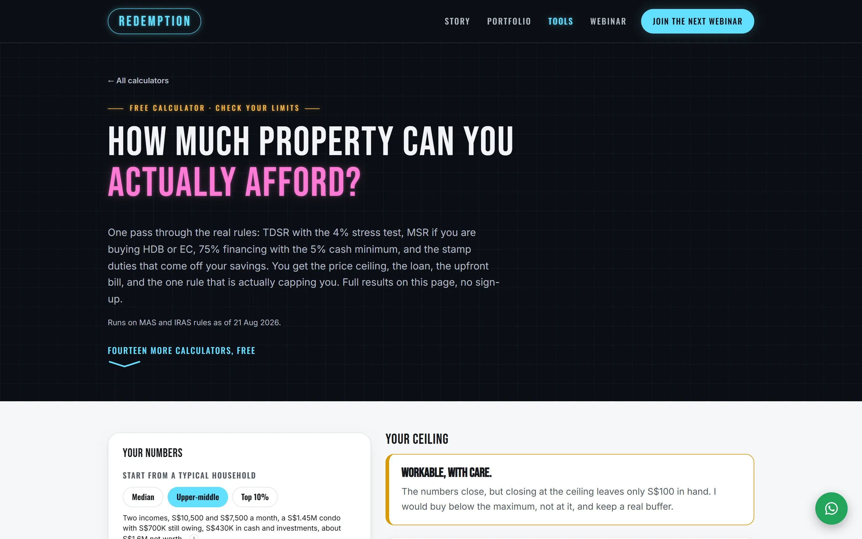 The affordability calculator's opening screen. The page's heading reads 'How much property can you actually afford?', with the form starting below it.